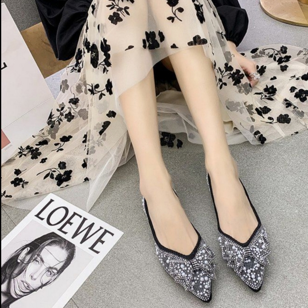 Pearl shoes bridal ballet flats wedding mule pumps pointed embellished bling S 7 - Picture 7 of 10